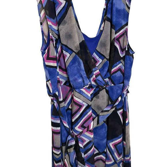 Lane Bryant Ladies Purple Multi-Color Belted Knee Length Stylish Dress SZ 24/26 - Picture 8 of 9